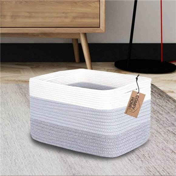 Cotton Rope Woven Basket with Handles for Shelves,Toys,Book, Cloth Storage - Picture 3 of 7